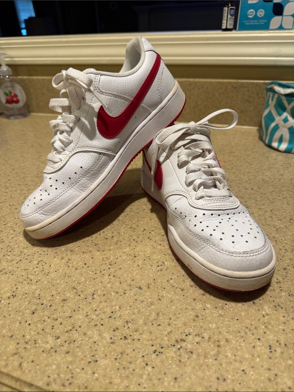 Nike White and Red Low-Top Sneakers